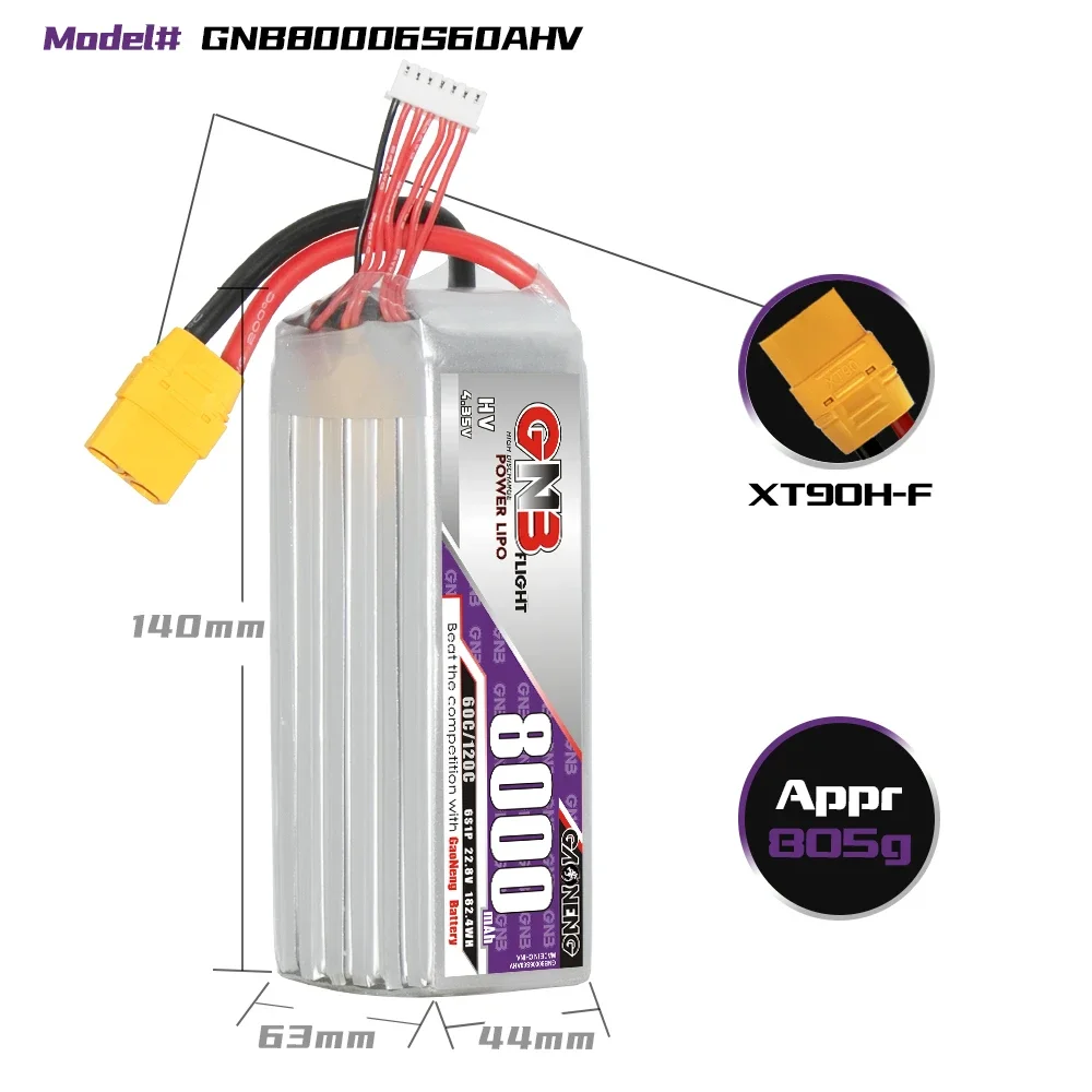 GAONENG GNB 8000mAh HV 6S 60C 120C 22.8V XT90 LiPo Battery RC Truck Airplane Helicopter MultiCopter RC Boat RC Hobbies