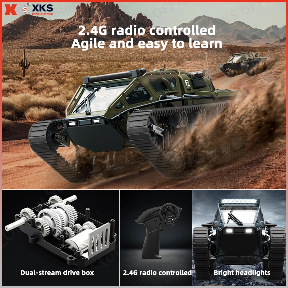 XKS JJRC C8812 Carro RC com tanque rastreado em escala - LED Light-Up 4WD Off-Road Controle remoto totalmente proporcional, deriva de alta velocidade, melhor C