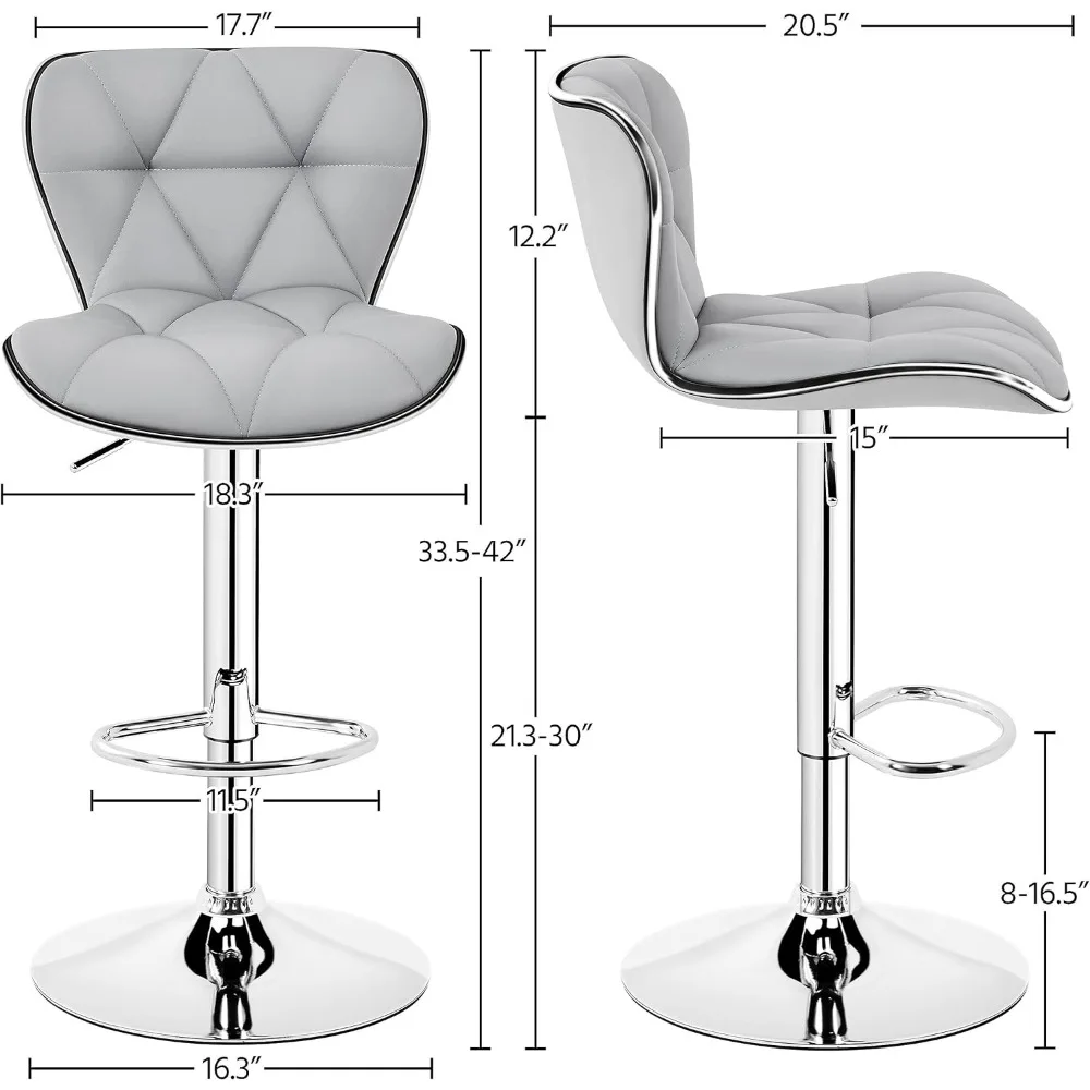 Island-Taburetes de Bar con respaldo de concha, Juego de 4 sillas de Bar modernas, taburetes giratorios ajustables de cuero PU