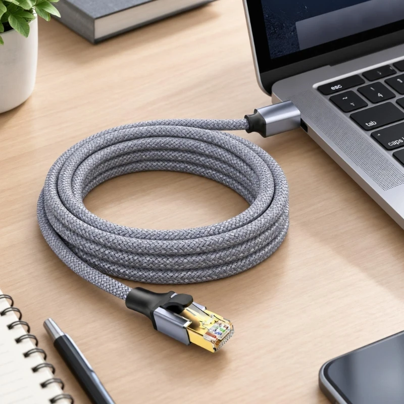 Type C/USB to RJ45 Ethernet Link Cable with Molded Strain Relief, Automatic Recognition and Direct RJ45 Access for Host F19E