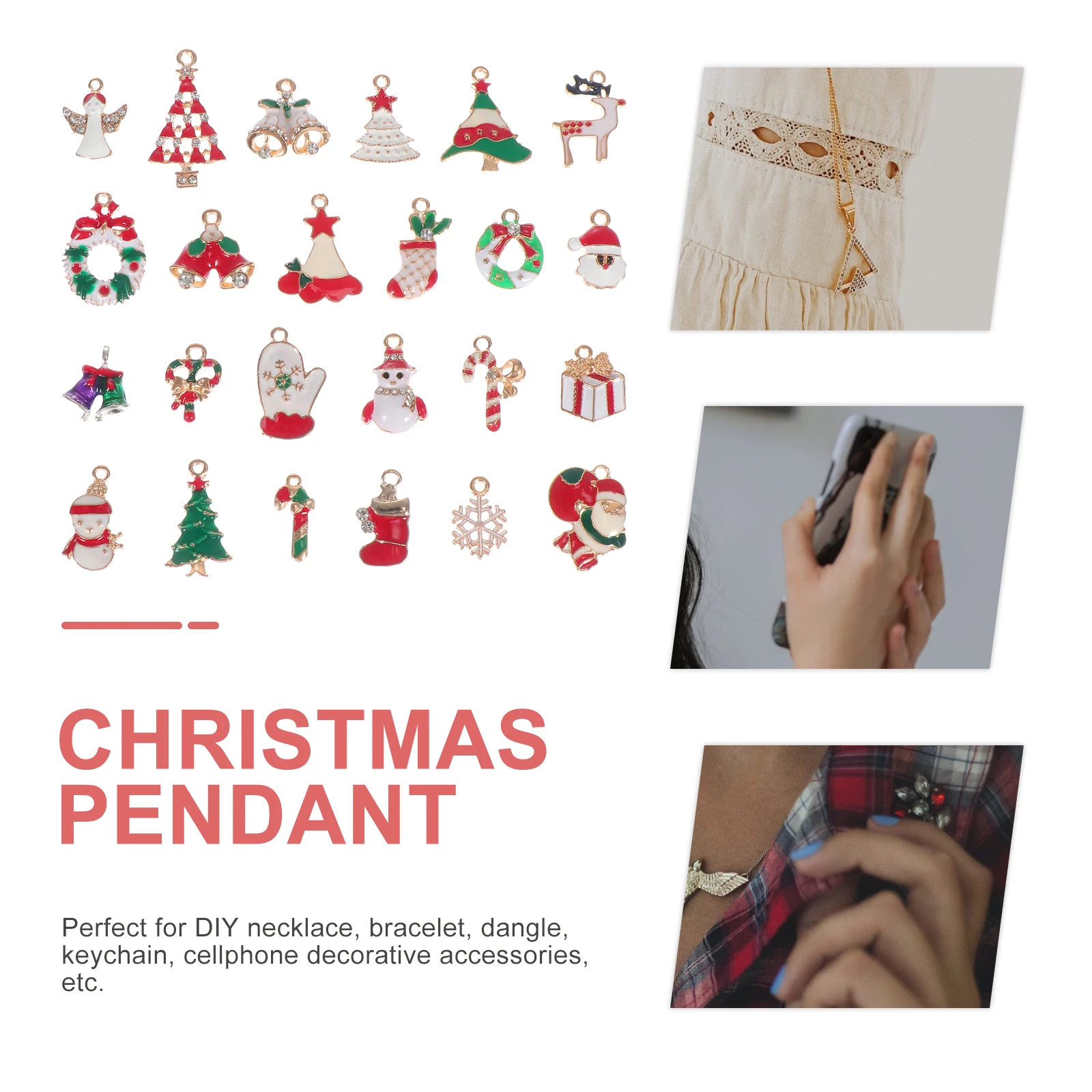 

24pcs Diy Pendant Christmas Pendants DIY Charms for Necklace Bracelet Decor Accessories Xmas Gifts Art Supplies