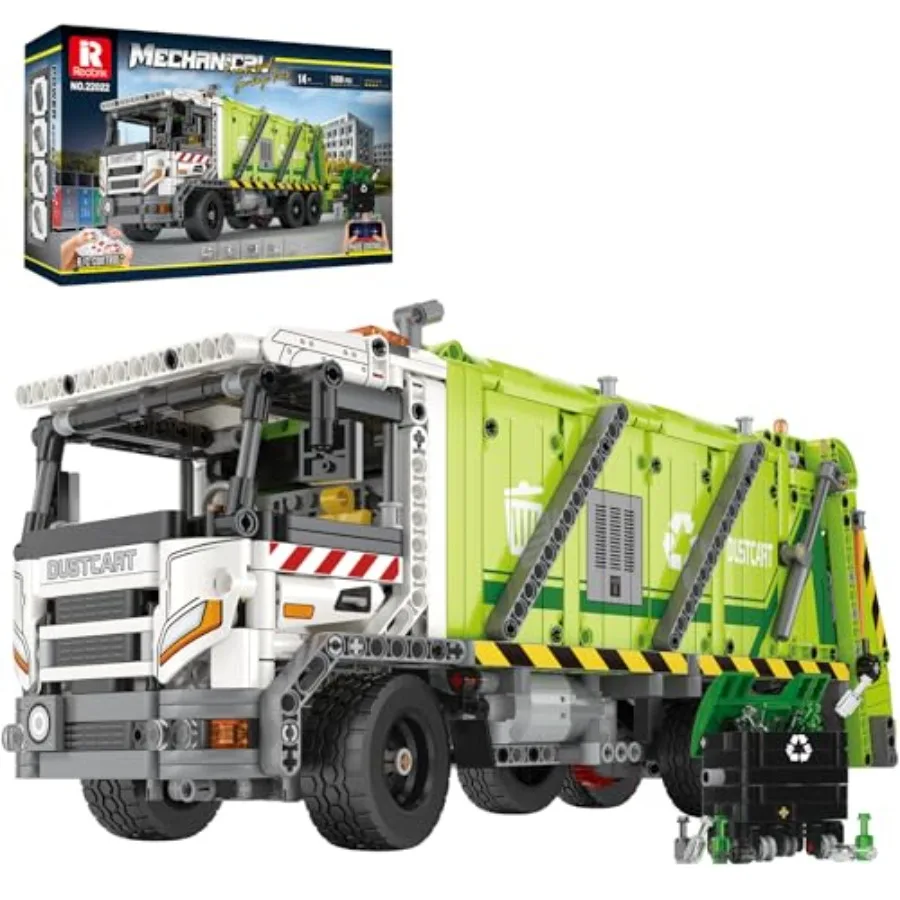 

RC-Controlled Compressed Garbage Truck Building Set for Adults: ABS Plastic, Gray Yellow, 1468-Piece Interactive Model with Rea