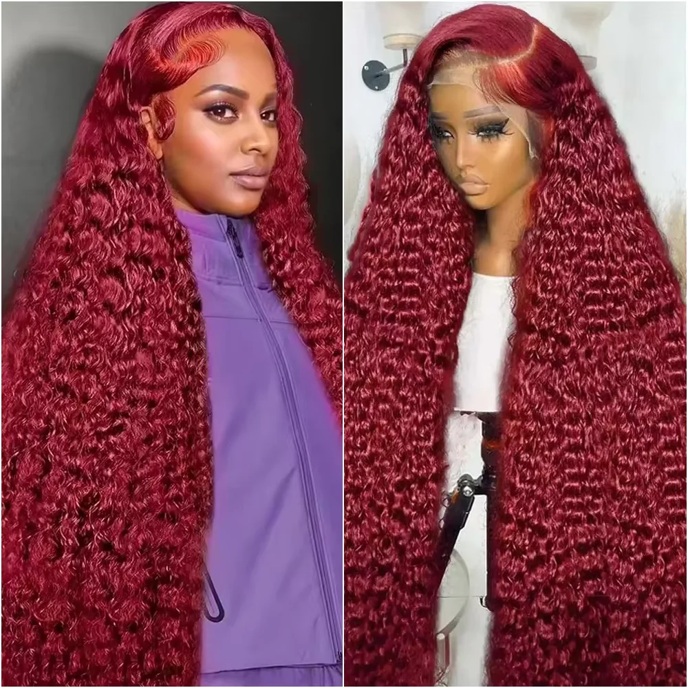 13x6 HD الدانتيل كامل أمامي 99J بورجوندي 220% الكثافة 13x4 موجة عميقة شعر بشري مجعد الباروكات للنساء 220 الكثافة جاهزة شعر مستعار