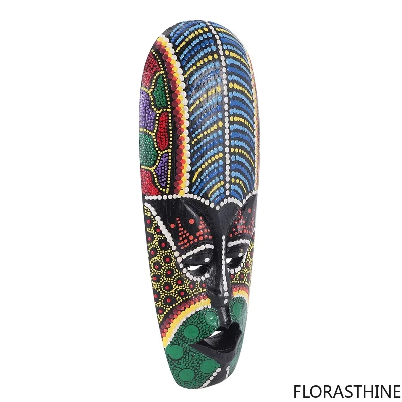 Wooden Mask Wall Hanging Solid Wood Carving Painted Facebook Decor Wall Bar Home Decorations African Totem Mask Crafts