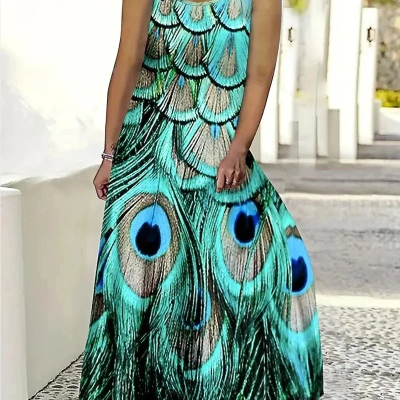 فستان ميدي بدون أكمام مطبوع عليه طلاء ريترو شجرة عيد الميلاد للنساء على شكل حرف A فستان رسمي للحفلات والعطلات هدية احتفالية للعائلة #6