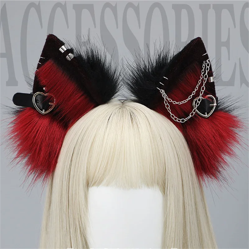 Hot Unisex Animal Cat Wolf Colorful Ears Headdress Plush Hairband Furry Headband Anime Halloween Christmas Cosplay Accessories