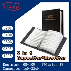 Resistor capacitor Book 2 in 1 SMD chip Sample 0201 0402 0603 0805 1206 0R~10M 1% 1PF-22UF Student engineer maintenance