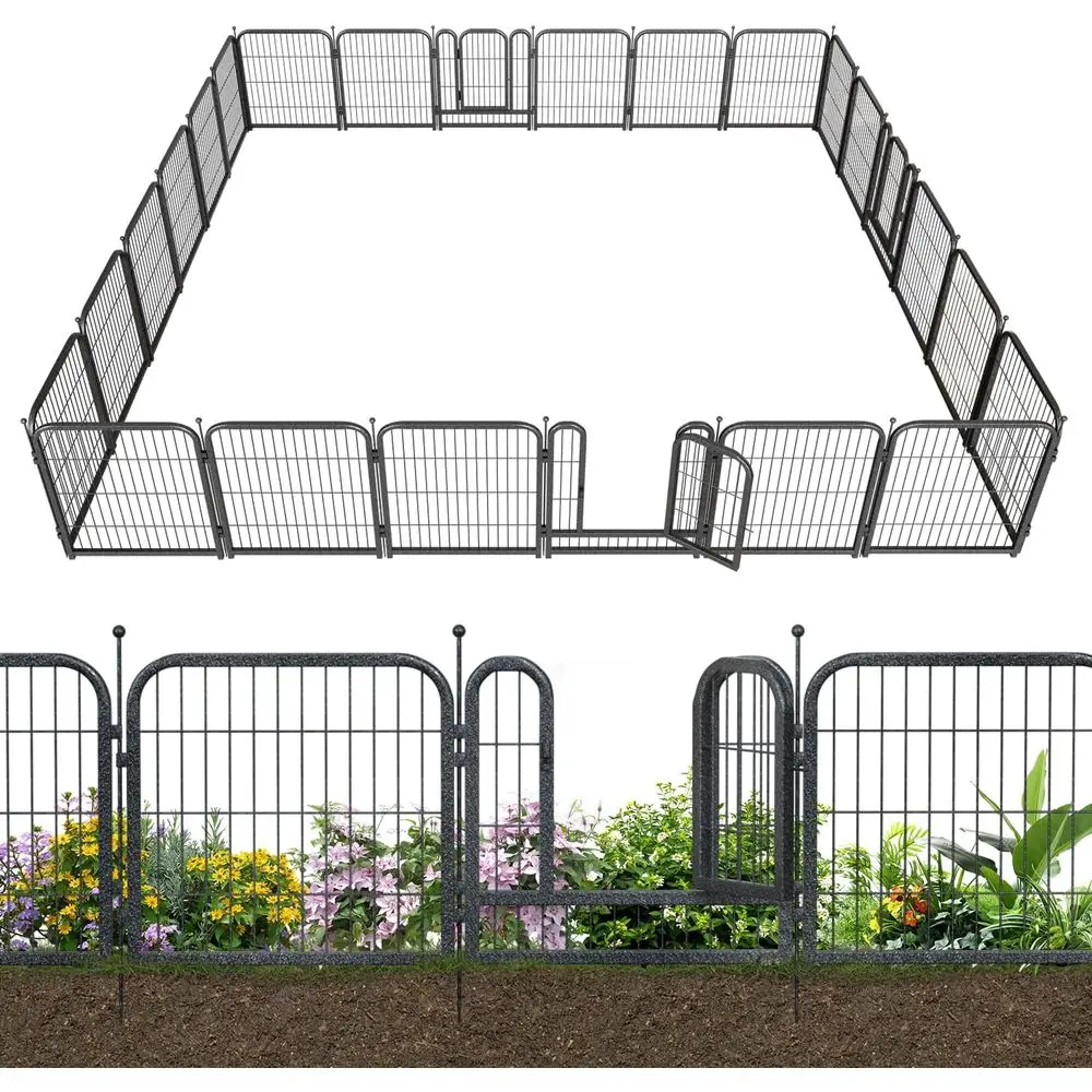 

21-Panel 3-Gate Outdoor Dog Fence, 54 L x 32 H, Black-Silver Decorative Yard Barrier for Pets