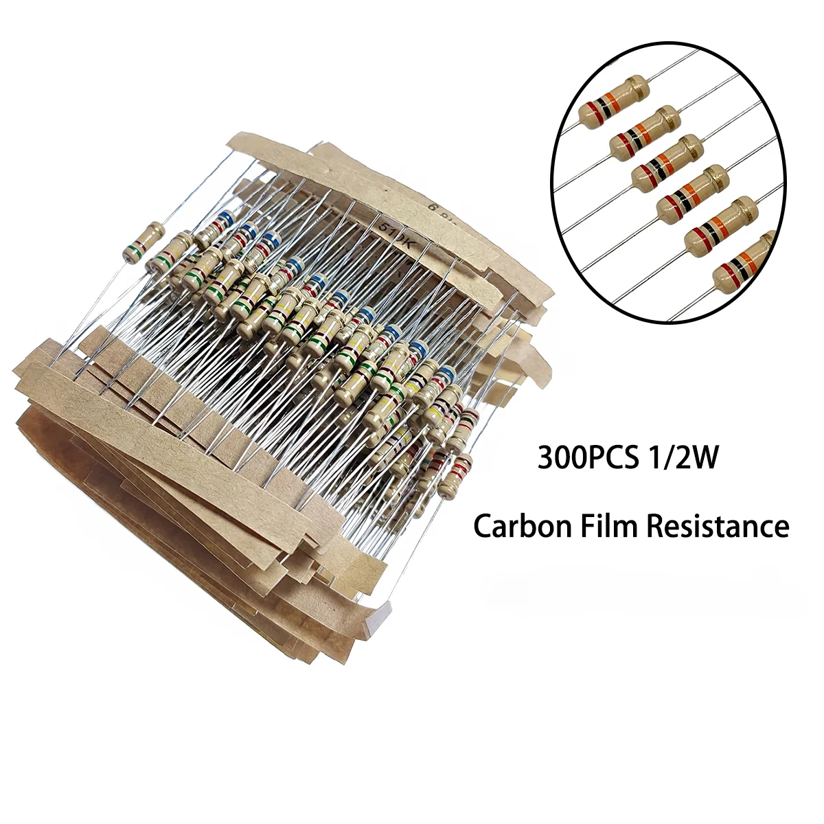 

300Pcs Carbon Film Resistors Kit, 1/2W 5% Resistance 30 Specifications 1 Ohm-1M Ohm for DIY Project and Experiments