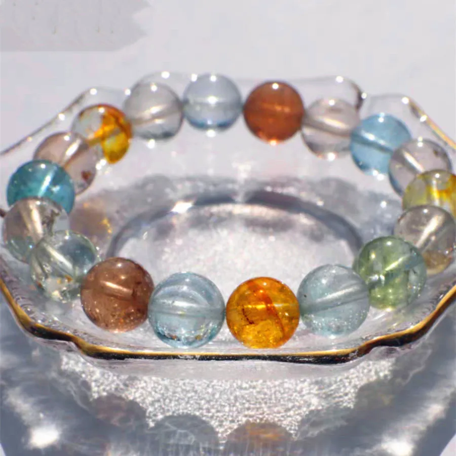 Natural Colorful Topaz Clear Round Beads Bracelet Crystal White Blue Topaz 7mm 8mm 9mm Stretch For Women Men AAAAAA