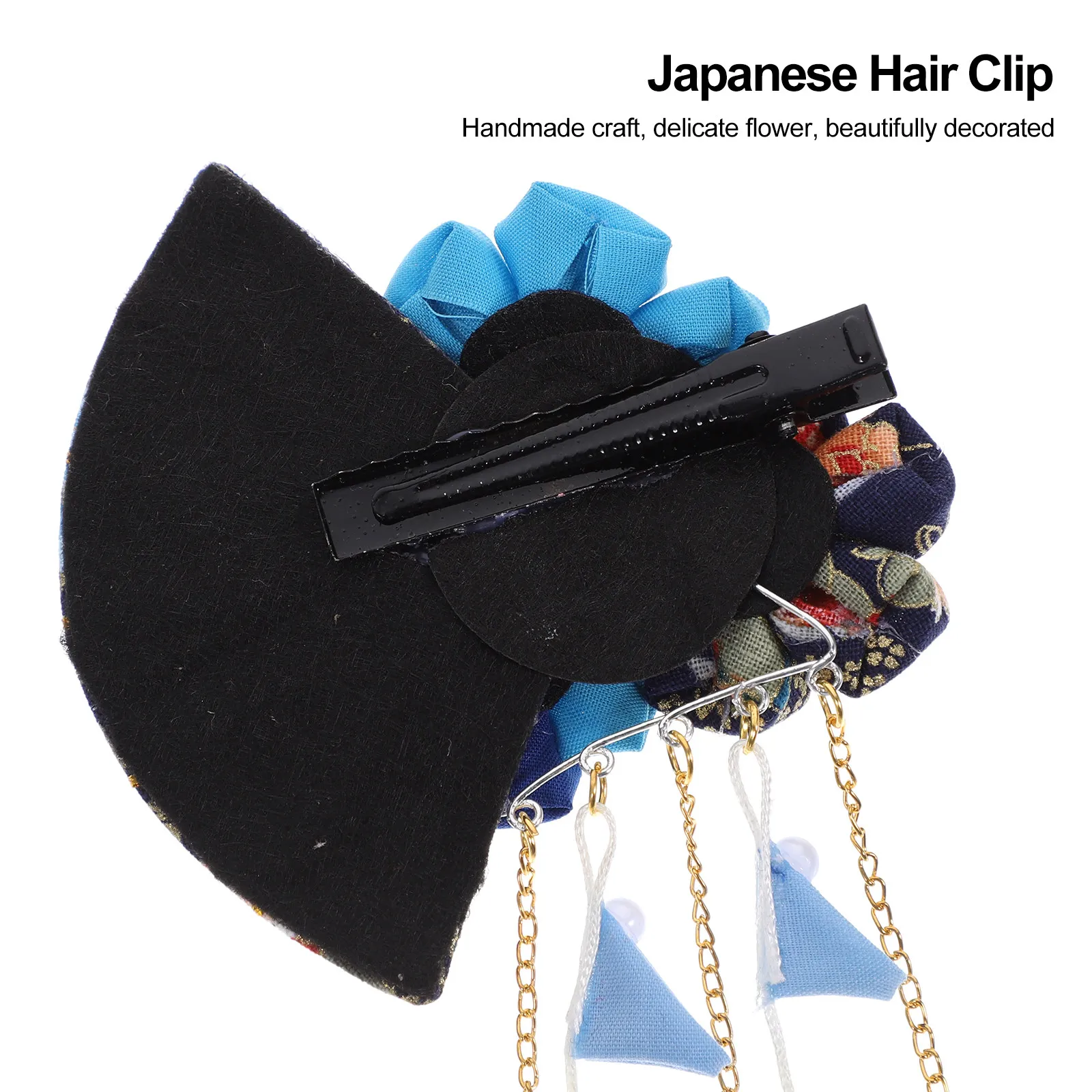 

1 шт. синяя японская заколка для волос с длинными кисточками в форме веера, элегантное свадебное украшение для волос для женщин, на каждый день, с цветочным декором