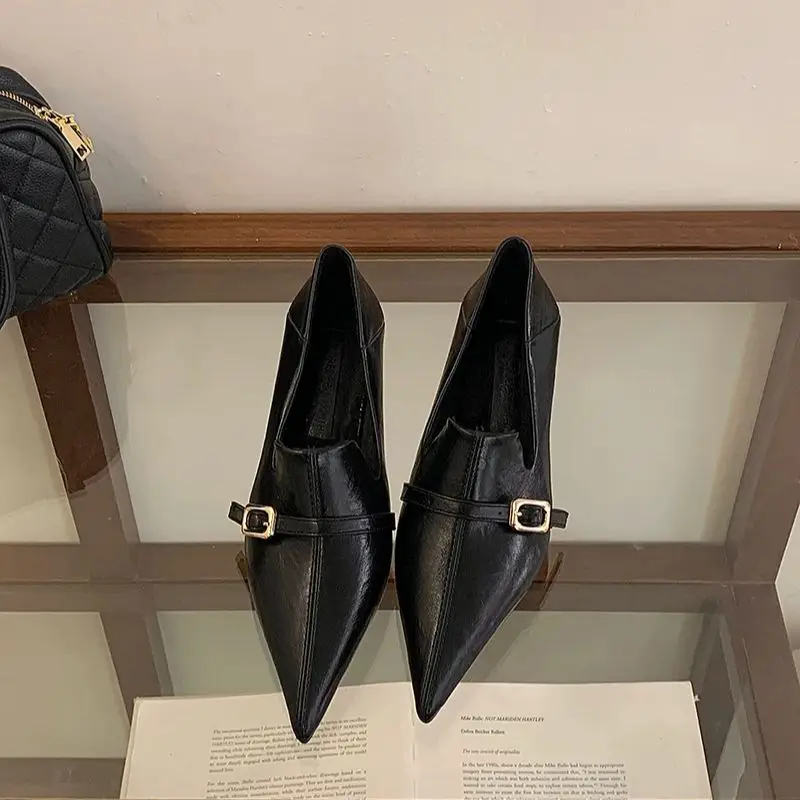 

Red Heels Classic Ladies Pumps Low Heel Shoes For Woman Pointed Toe Belt Buckle Black Shoes Fall Brown Pumps