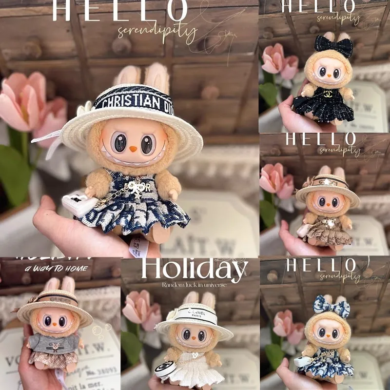 

17cm Mini Doll'S Clothes Outfit Accessories For Labubu V1 V2 V3 Striped overalls hats glasses shoes Cool handsome Clothing Gift
