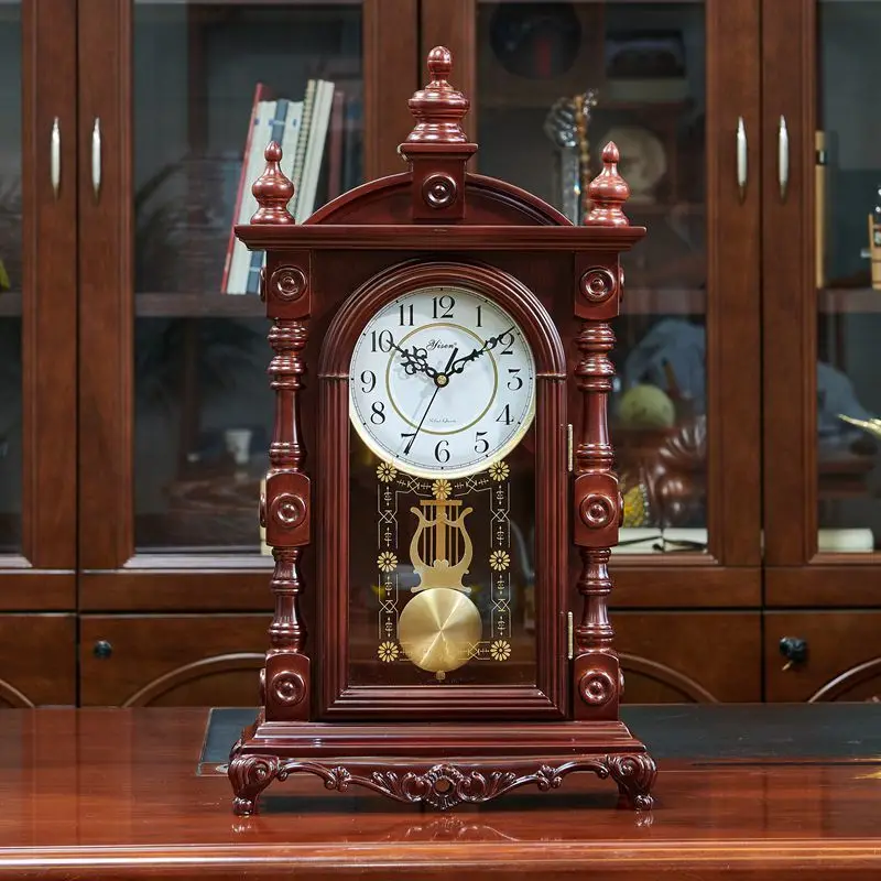 

Retro large solid wood desk clock, living room ornament, Chinese desktop silent clock, old-fashioned household timekeeping desk