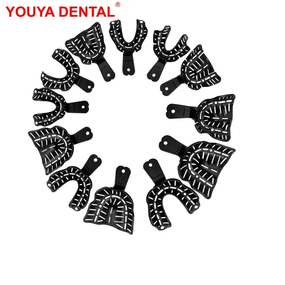 12pcs/Box Dental Tray Plastic Edentulous Impression Trays Hot Molding Initial Denture Model Full Mouth Teeth Holder Dentist Tool