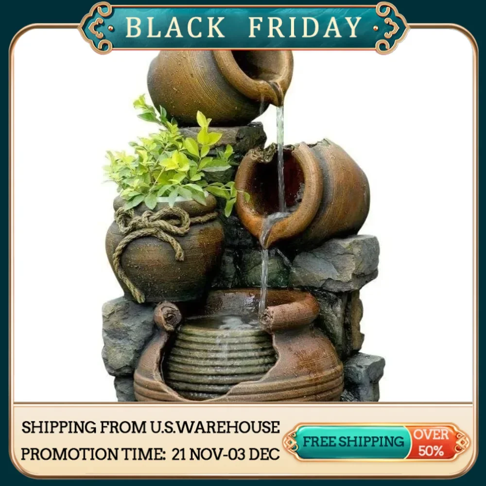 Outdoor colorful multi flowerpot fountain, 12.6 inches long x 13.4 inches wide x 23.6 inches high, free shipping