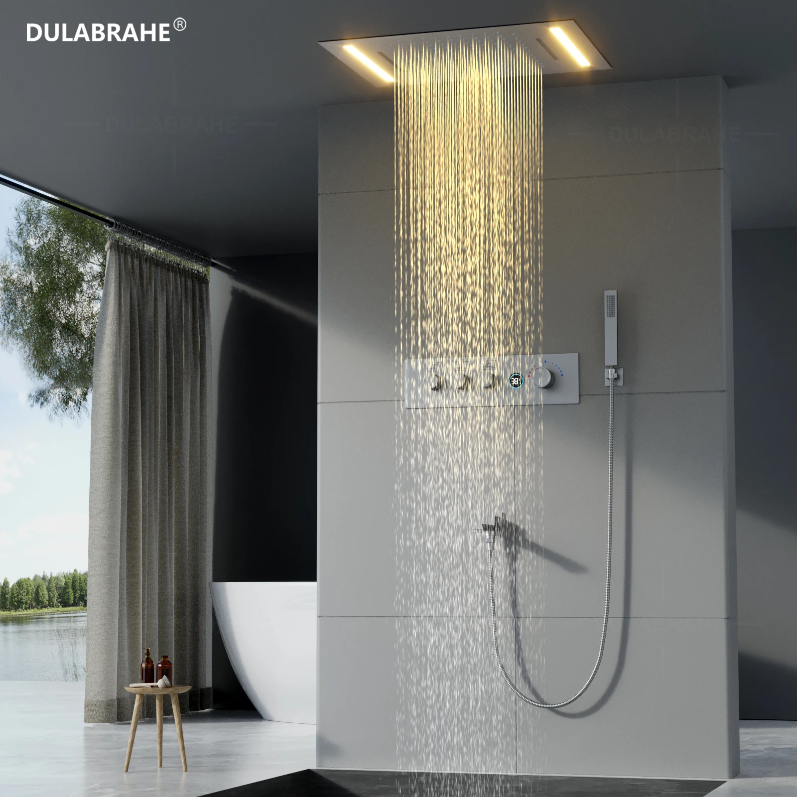 Shower Panel Smart Digital LED Shower System with Bubble Faucet Stainless Steel Shower Unit Bathroom Thermostatic Shower