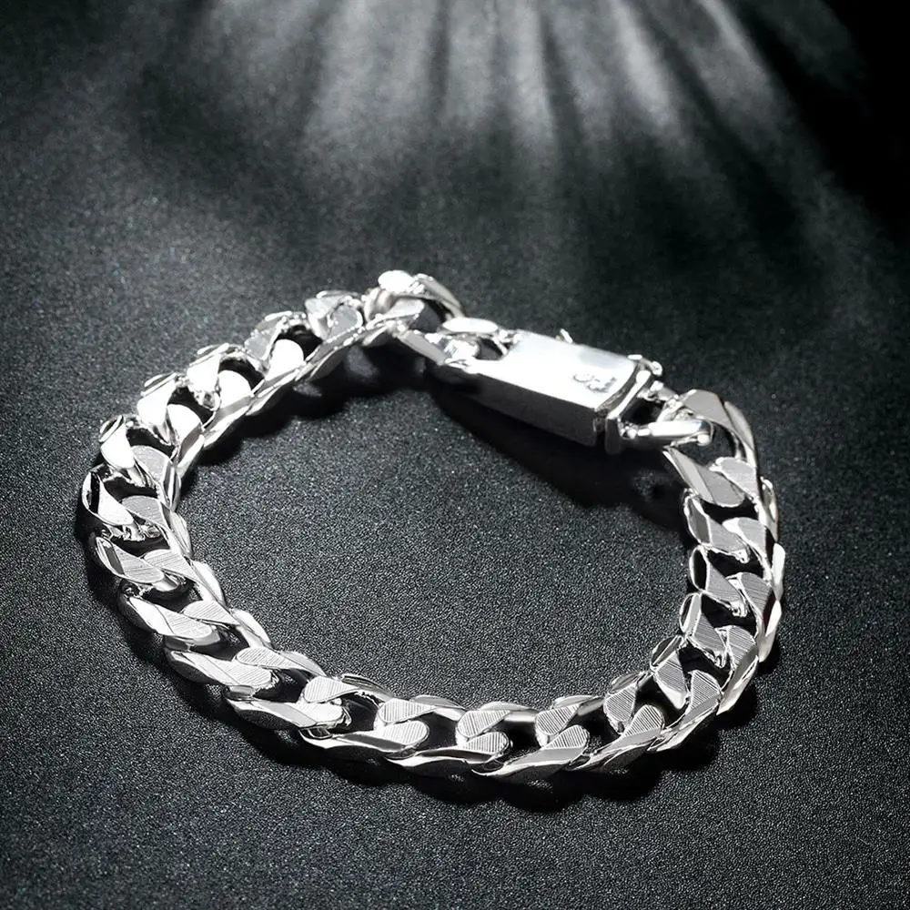 High quality 925 sterling silver classic 10MM Classic Chain Bracelets for women man Wedding party Holiday gifts fashion Jewelry