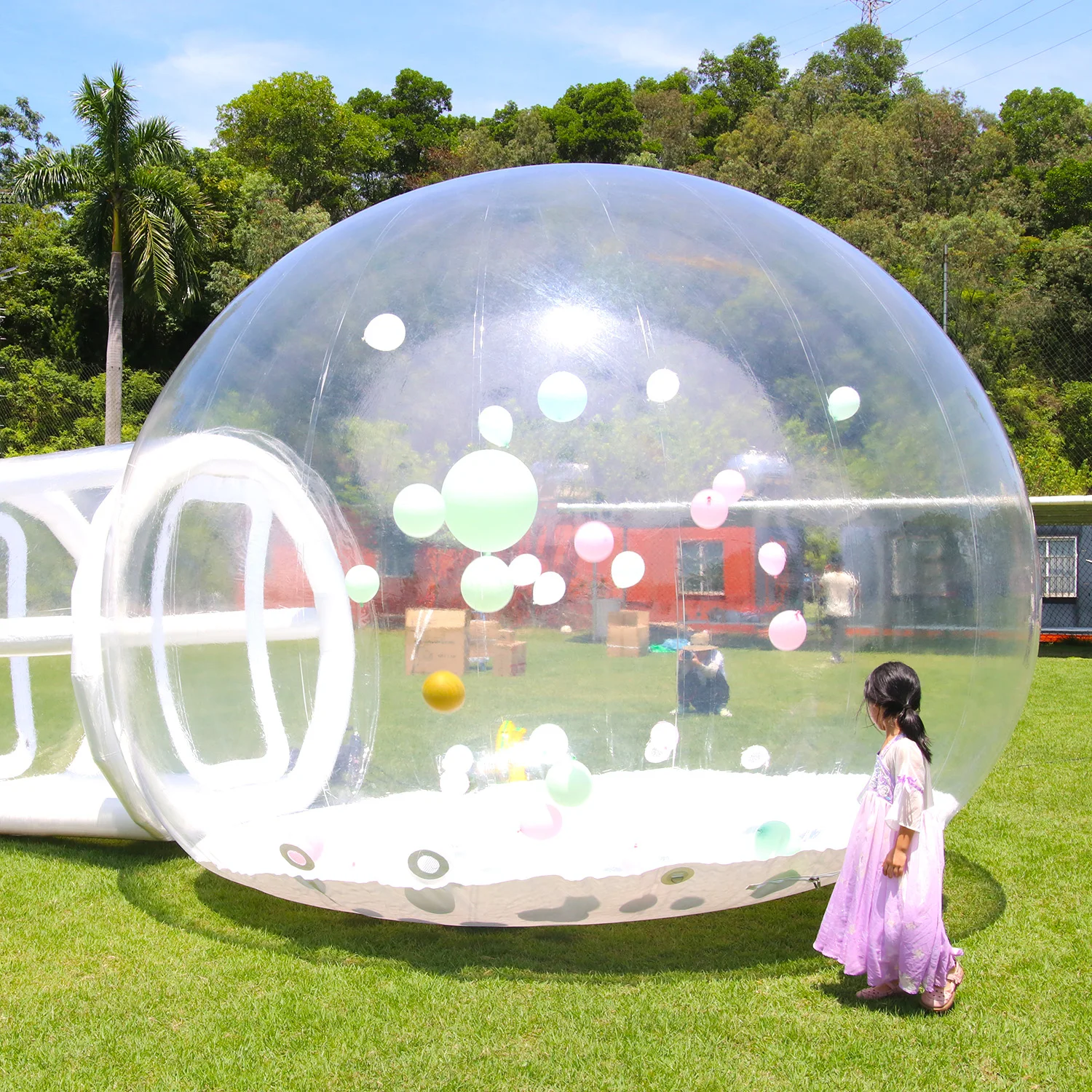 Giant PVC Inflatable Bubble House with Balloons Blower and Air Pump, Bouncy Castle Tent, Clear Dome Bounce House for Party