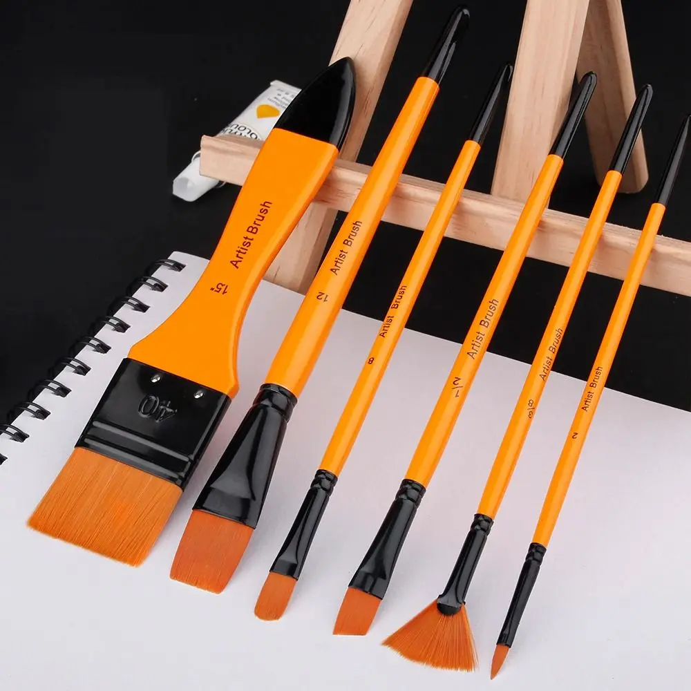 

6pcs/set Good Pigment Adsorption Watercolor Paint Brush Smooth Painting Wooden Pen Holder Painting Brush Flexible Brushstrokes
