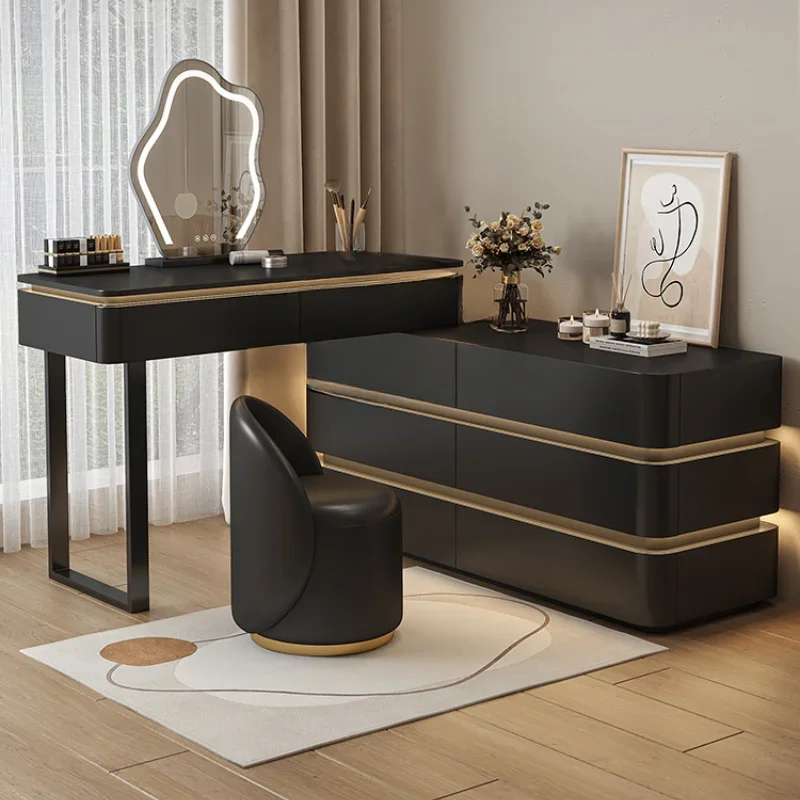 Stool Luxury Wooden Dresser Bedroom Modern Make Up Table Dressers Light Mirror Drawers Tocador De Maquillaje Home Furniture