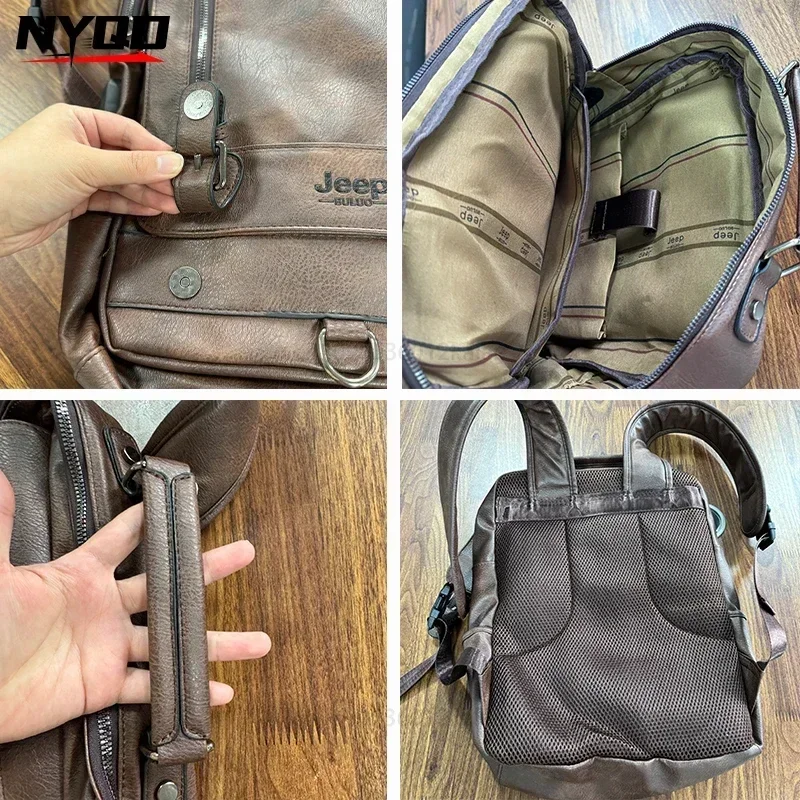 Fashion Leather Men Backpack Large Capacity Business Male 15.6\