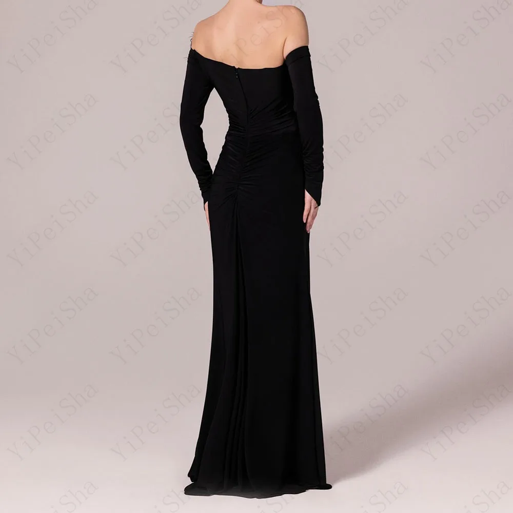 Maßgeschneiderte A-Linie-Abschlussballkleider, bodenlang, schulterfrei, volle Ärmel, Abendkleid, schlichtes, modisches Partykleid mit Pailletten und Quasten