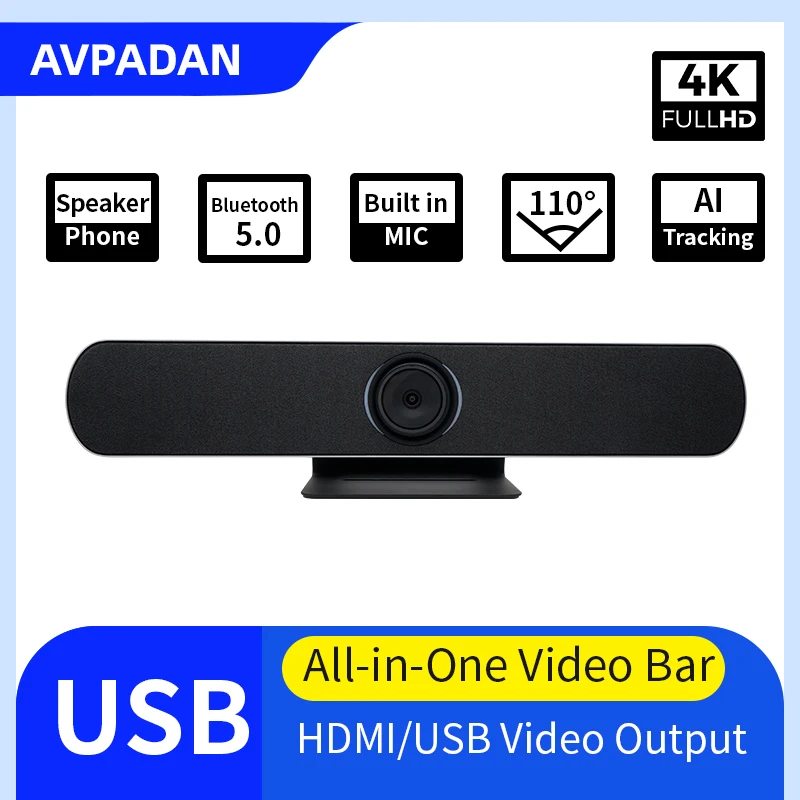 4K All-in-One Video Bar  Speaker Phone Biult in MIC Bluetooth 5.0 HDMI usb3.0 camera for computer meeting room