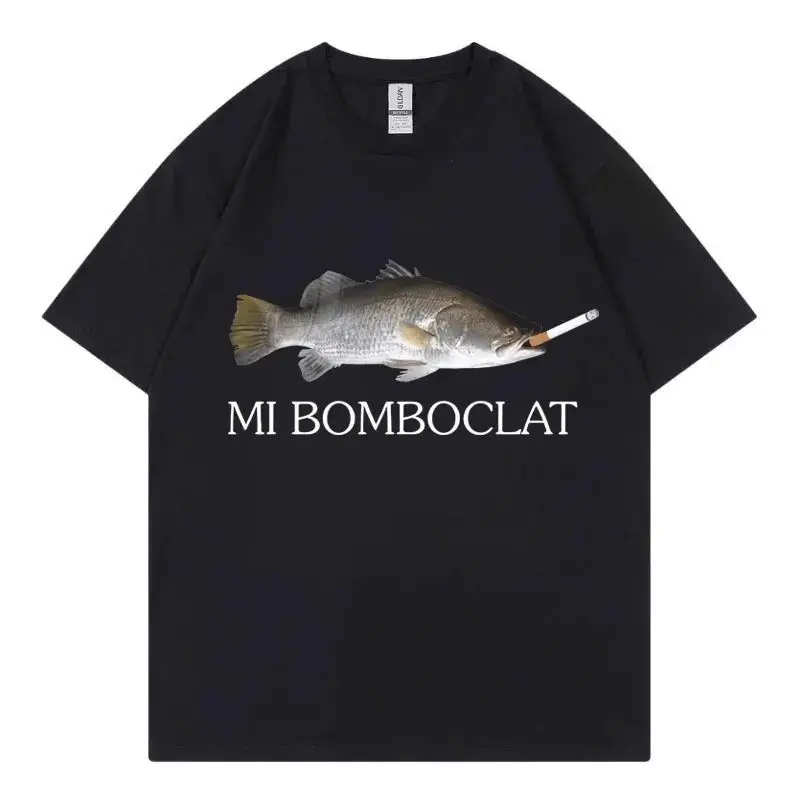 Funny Mi Bomboclat Fish Meme Short Sleeved T-shirt for Male and Female College Students Couple Outfit Pure Cotton TEE