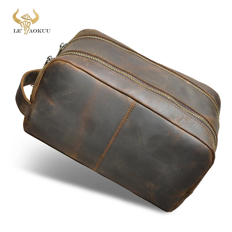 2024 Genuine Crazy Horse Leather Handmade Travel Washroom Make Up Toiletry Bag for Men - Dopp Kit - Shaving Kit 772