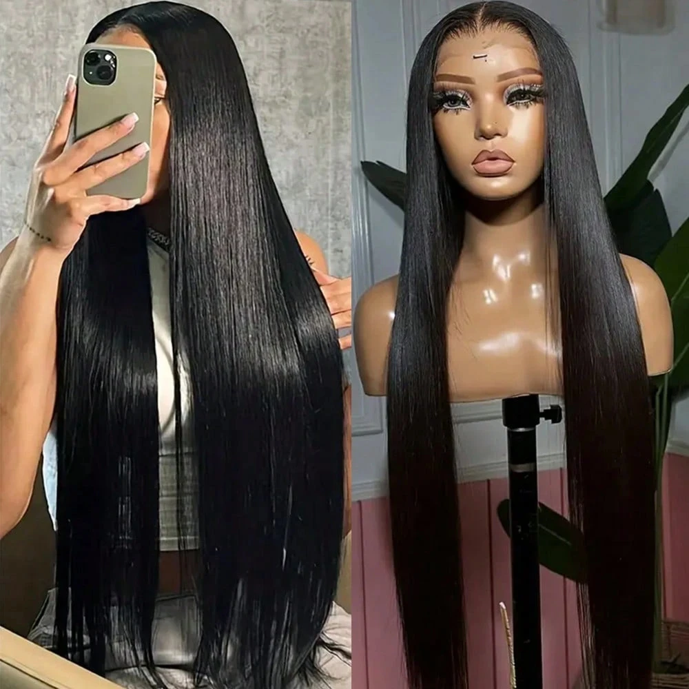 13x6/13x4 Straight Lace Frontal Human Hair Wigs HD Transparent 30 40 Inch 13x4 Lace Front Wig Remy Human Hair Wigs Straight Style For Women Full Edges Pre-Plucked Lace Wig With Baby Hair Natural Looking
