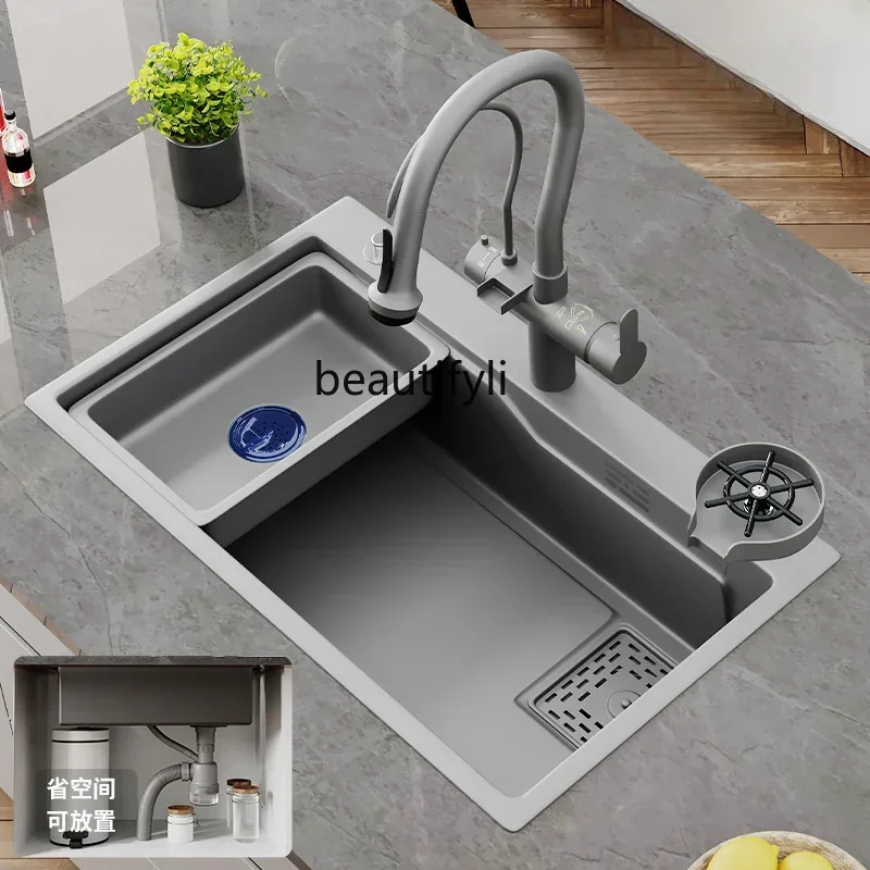 

yj 304 Stainless Steel Sink Large Single Sink Side Water Thickening Deepening Drop-in Sink Kitchen Vegetable Basin