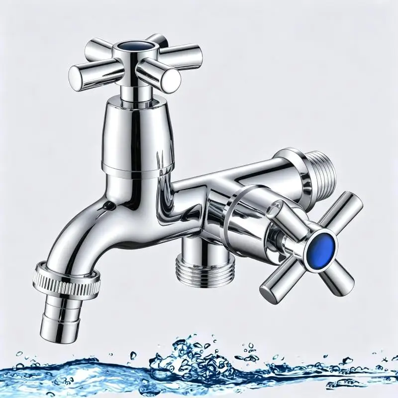Dual Outlet Chrome Plated Brass Water Tap 1/4 Turn Handles 1/2 Inch Connection Corrosion Resistant for Farm Yard Use
