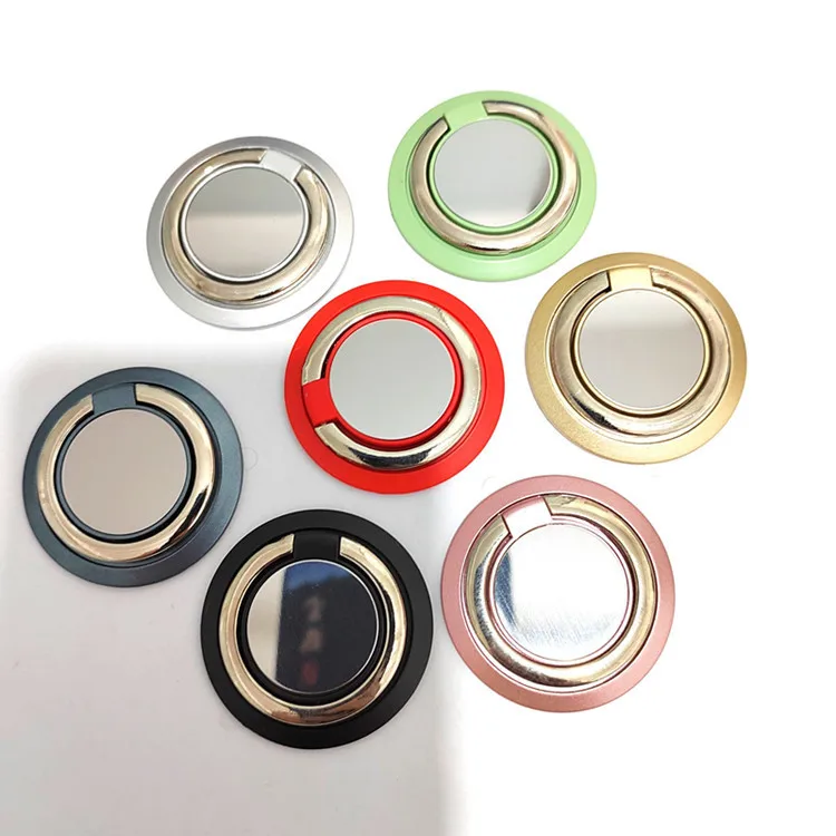 Ring buckle circular phone holder with 360 degree rotation, back attached magnetic suction, lazy phone ring holder