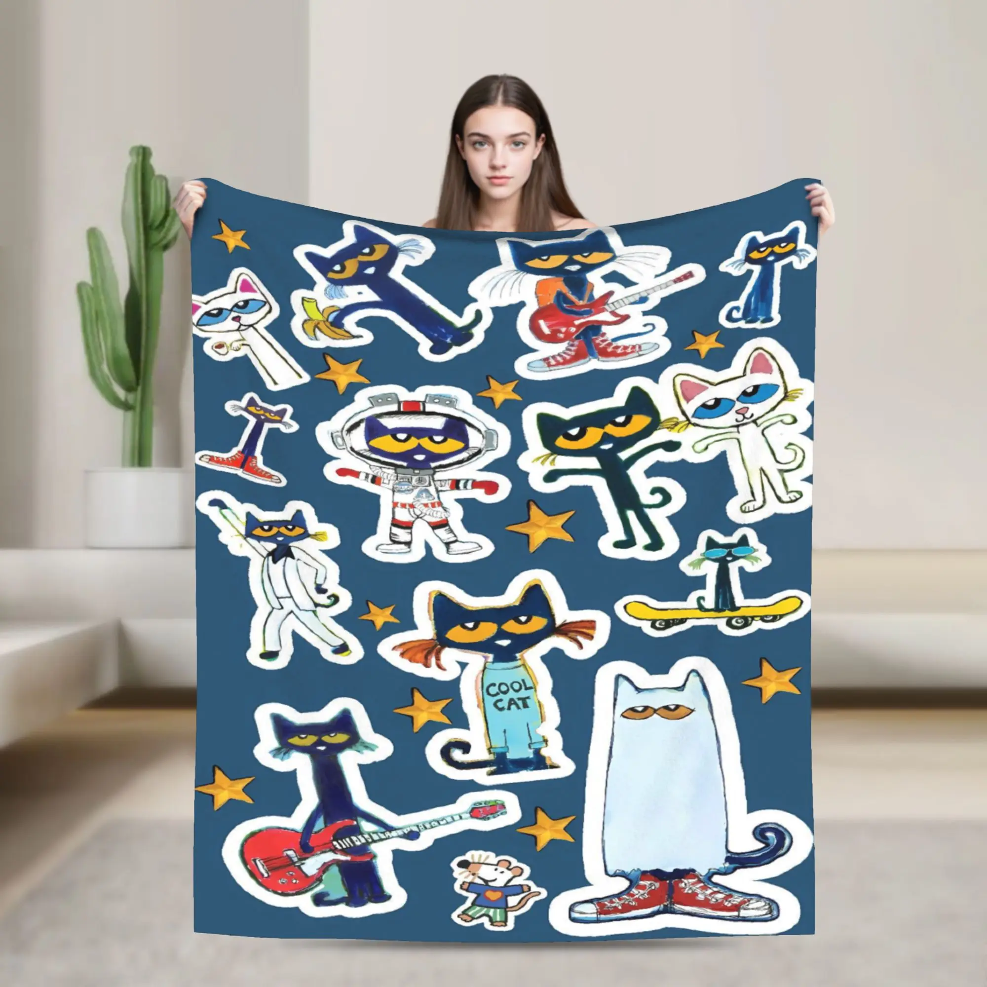 Pete The Cat I Love My White Shoes Cool Blankets Warm Soft Bedding Throws Winter Airplane Travel Couch Chair Sofa Bed Bedspread