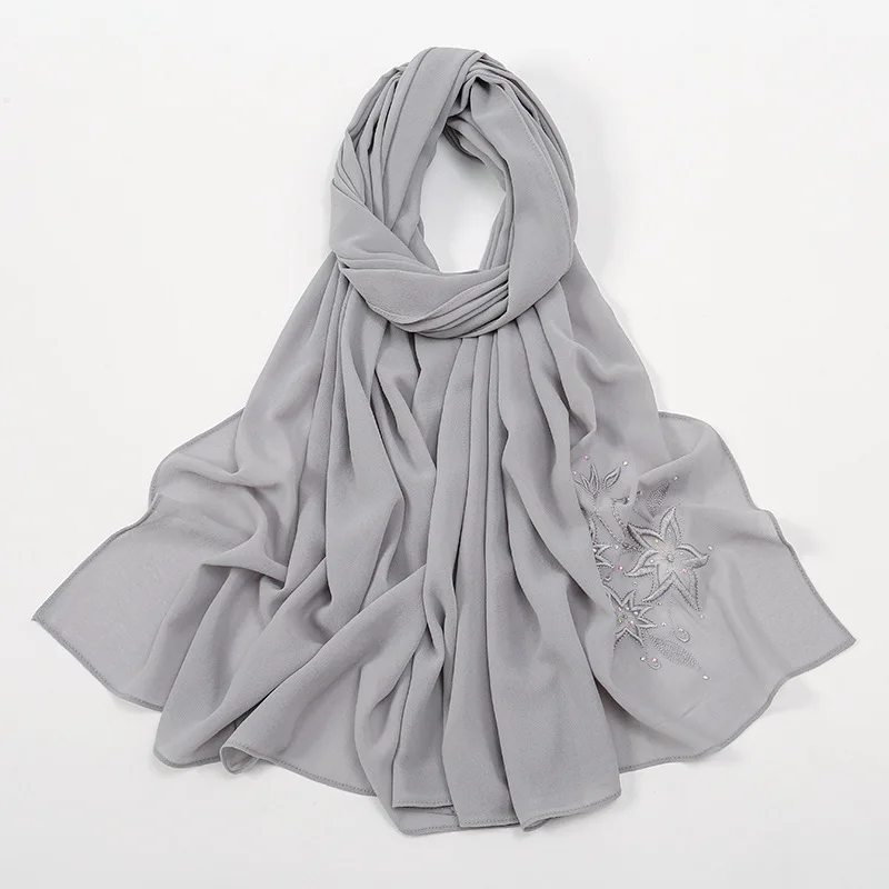 Fashion Floral Embroidery Chiffon Scarf Women Muslim Hijab Headscarf Soft Wraps Headband Summer Thin Sunscreen Shawls 180*70cm