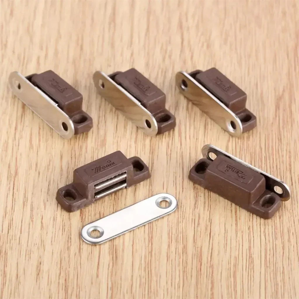 5 Stück magnetische Mini-Türschnäpper für Küchenschrank, Kleiderschrank, Schrank, Weiß, Braun, Schrankbeschläge, 27 x 10 mm/1,06 x 0,39 Zoll
