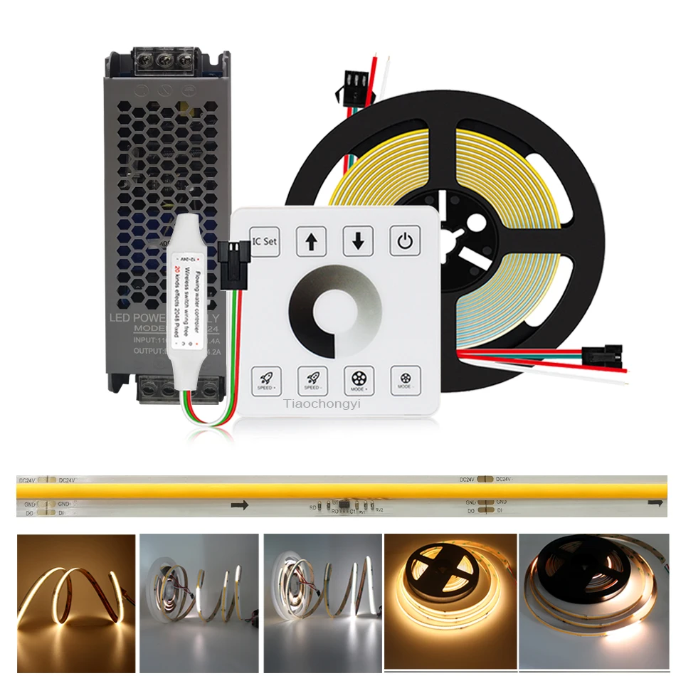 

WS2811 Running Water Flowing COB LED strip light 24V Horse Race Sequential LED Ribbon with RF Touch Panel Controler 5M 10M Set