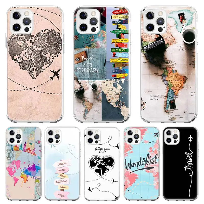 World Map Back Soft Silicone Phone Case For Apple iPhone 11 14 15 16 Pro 12 13 Mini XR X XS Max 7 Plus 8 + Fundas Cover 11 12 Mi