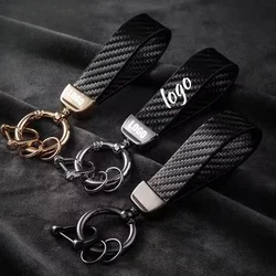 Leather Custom Carbon Fiber Logo Keychain Black Personalize Ring Car Keyring Engrave Key Chain Black Men and Women Name Gift