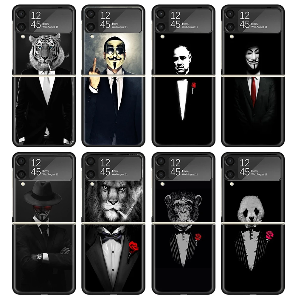 Man Suit Shirt Tie Phone Case For Samsung Z Flip 6 5 4 3 Galaxy ZFlip6 5G Flip5 Flip4 Black Hard Camera Protective Cover