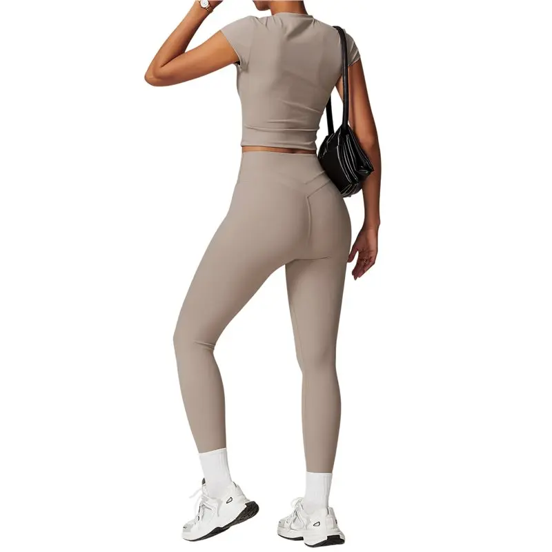 

ABRT-Womens Workout Sets Cap Sleeve Tops And High Waist Leggings Sets Pilates 2 Piece Outfits For Women
