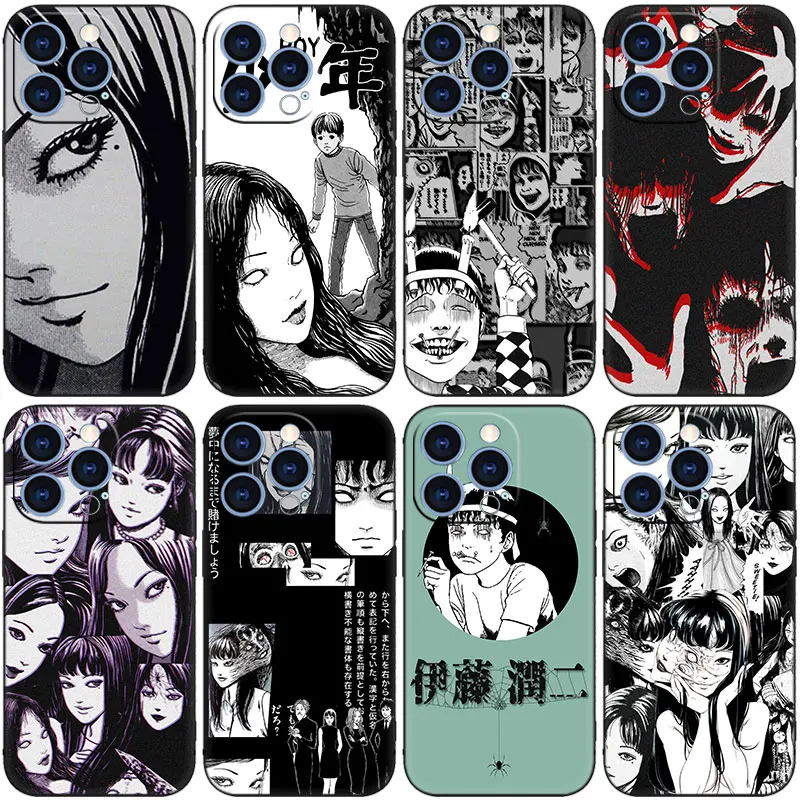 Junji Ito Tees Horror Phone Case For Apple iPhone 14 13 12 Mini 11 Pro XR X XS MAX 6S 7 8 Plus 5S SE 2020 2022 Black Cover