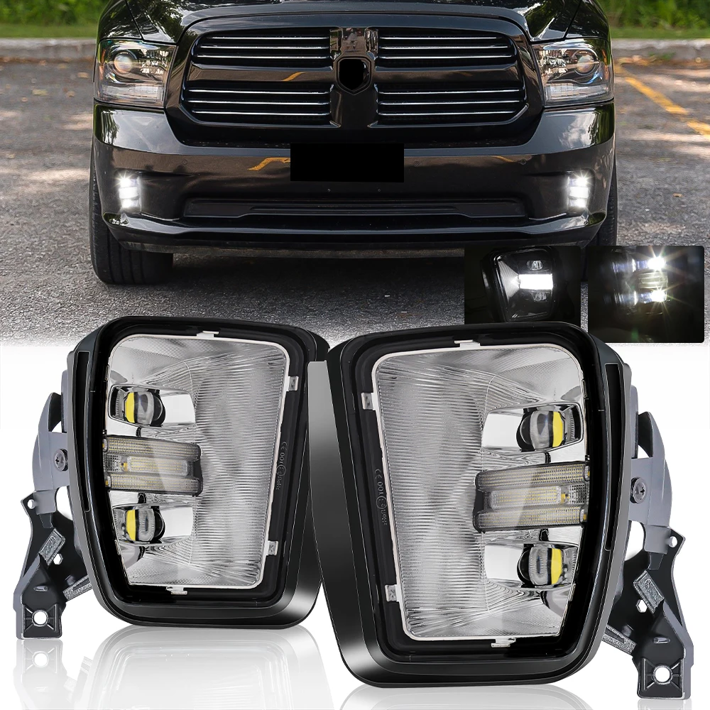 For Dodge Ram 1500 2013 2014 2015 2016 2017 2018 2-in-1 Car LED Fog Lamp White Daytime Running Lights DRL Waterproof Accessories