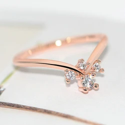 ZHOUYANG V Shape Rings For Women Simple Unique Small Zircon 3 Color Daily Birthday Gifts Finger Ring Fashion Jewelry R913