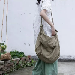 Harajuku Style Cotton Linen Atrist Retro Bag Large Capacity One Shoulder Causal Best Matched Bag Vintage Messenger