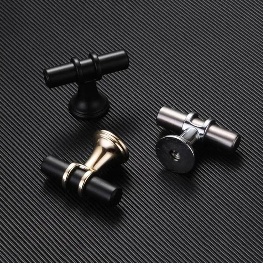Matte Black T Bar Cabinet Handles Nickel Steel Chrome Wardrobe Pulls Gold Drawer Door Knobs Modern Simple Kitchen Accessories