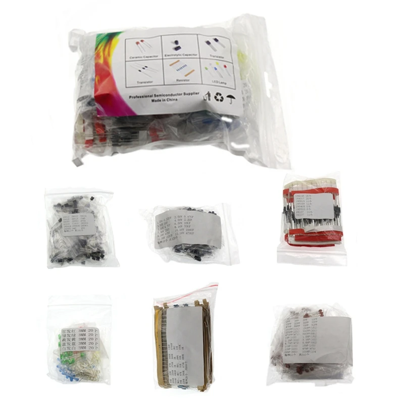 1390PCS 6 Kinds Of Components Package Resistor Package Electrolytic Capacitor Package Diodes Electrolytic Capacitor