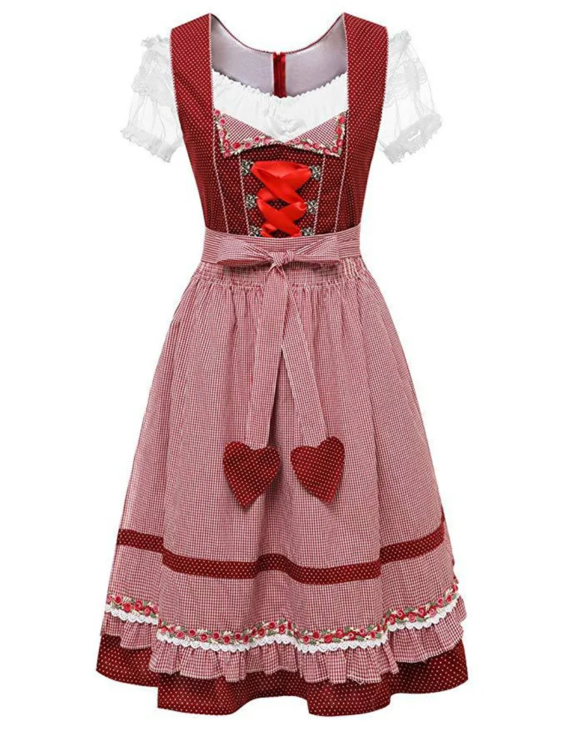 Bier Dienst mädchen sexy schulter freies Dirndl für Frauen blau karierte Herzform Schnür schürze Deutsch Oktoberfest Kostüme Kostüm Party kleid