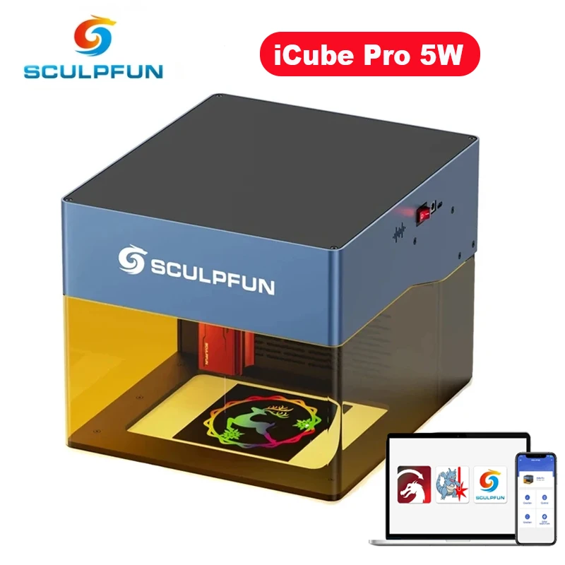 SCULPFUN iCube Pro 5W Laser Engraver Machine Smoke Filter Temperature Support BT Type-C for Mini CNC Laser 130x130mm Work Area